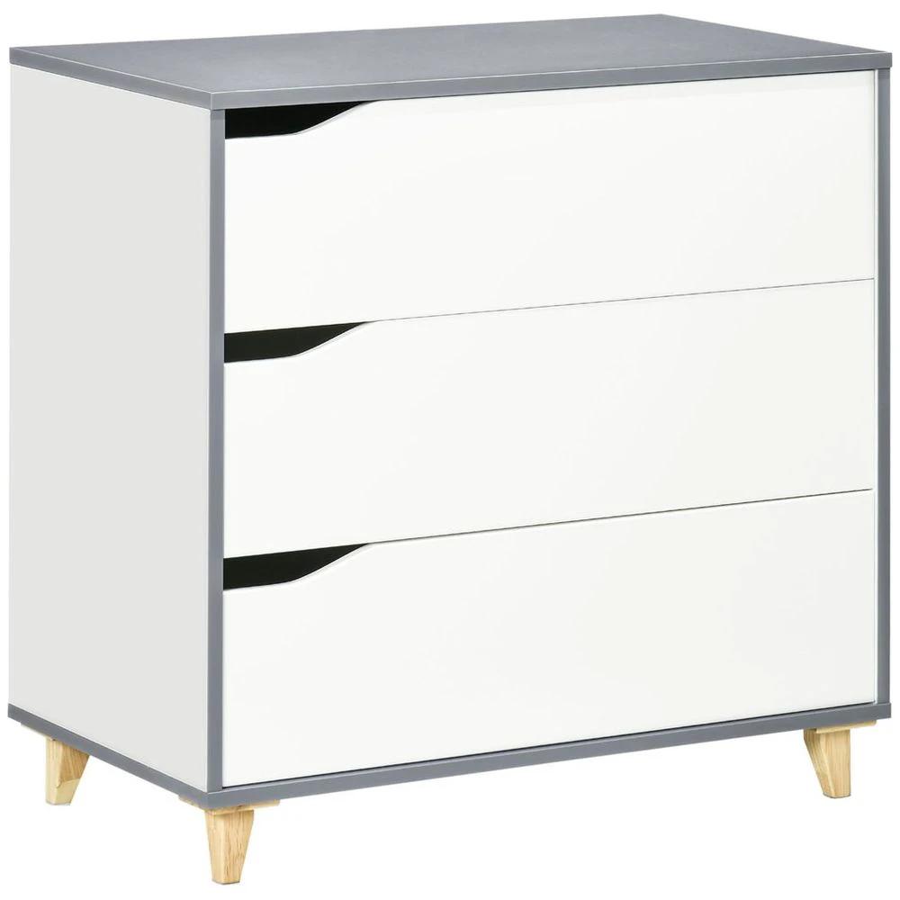 HOMCOM Chest of Drawers 3-Drawer Dresser Storage Cabinet with Solid Wood Legs White - Uncategorized Chest of Drawers