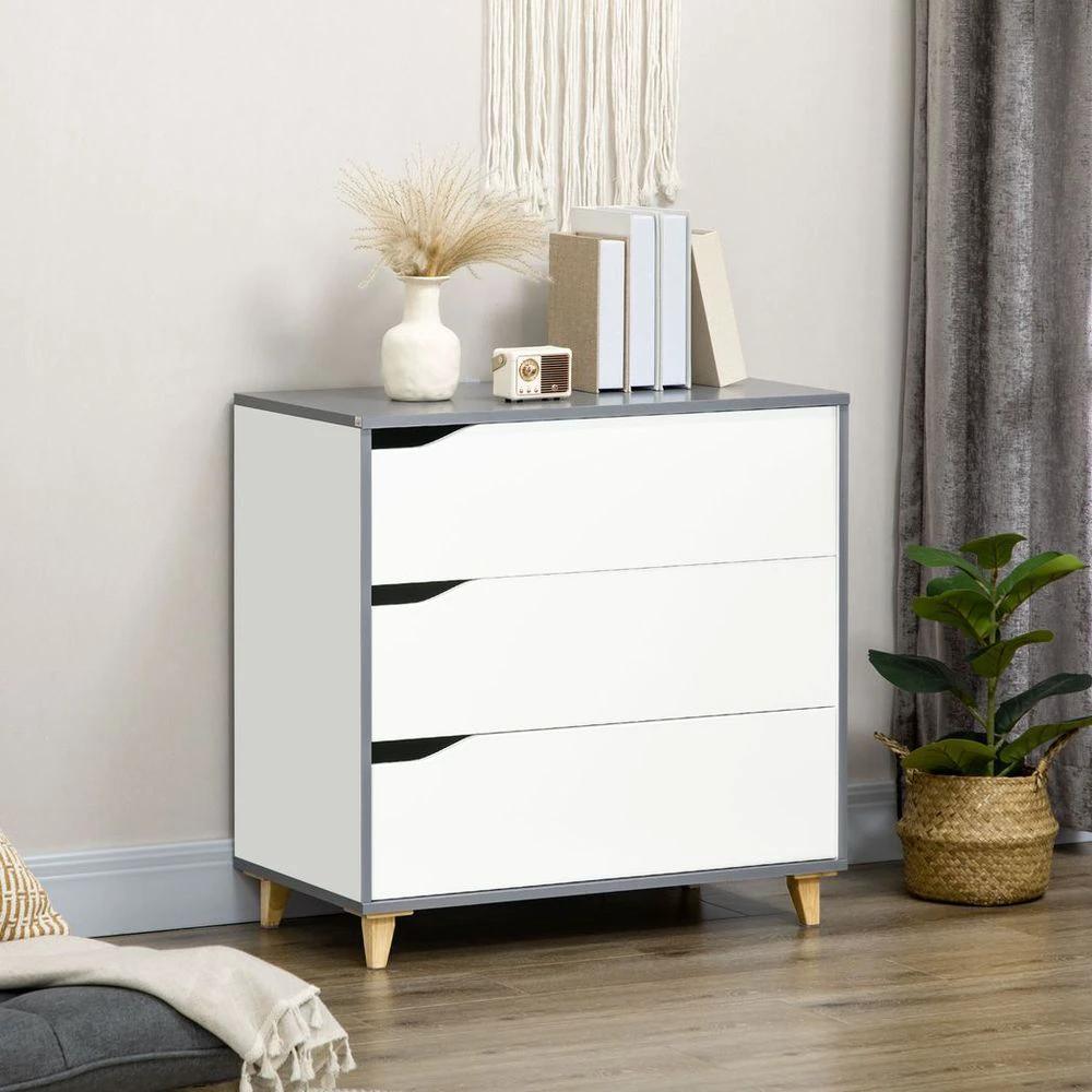 Chest of Drawers 3-Drawer Dresser Storage Cabinet with Solid Wood Legs White by HOMCOM
