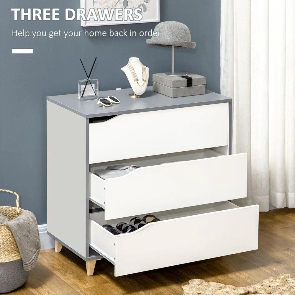 Chest of Drawers 3-Drawer Dresser Storage Cabinet with Solid Wood Legs White by HOMCOM