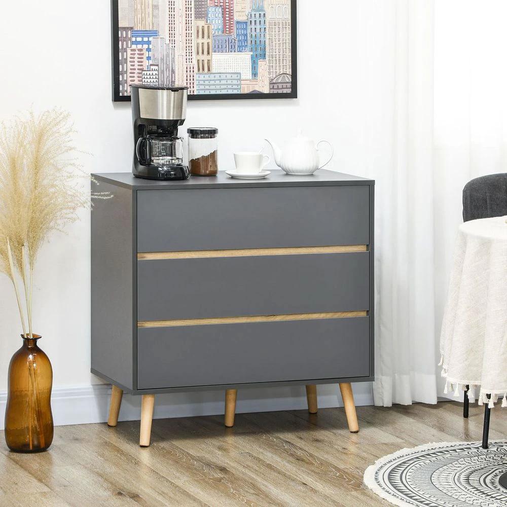 HOMCOM Chest of Drawers, 3 Drawer Storage Cabinet Organiser Bedroom Dark Grey - Uncategorized Chest of Drawers