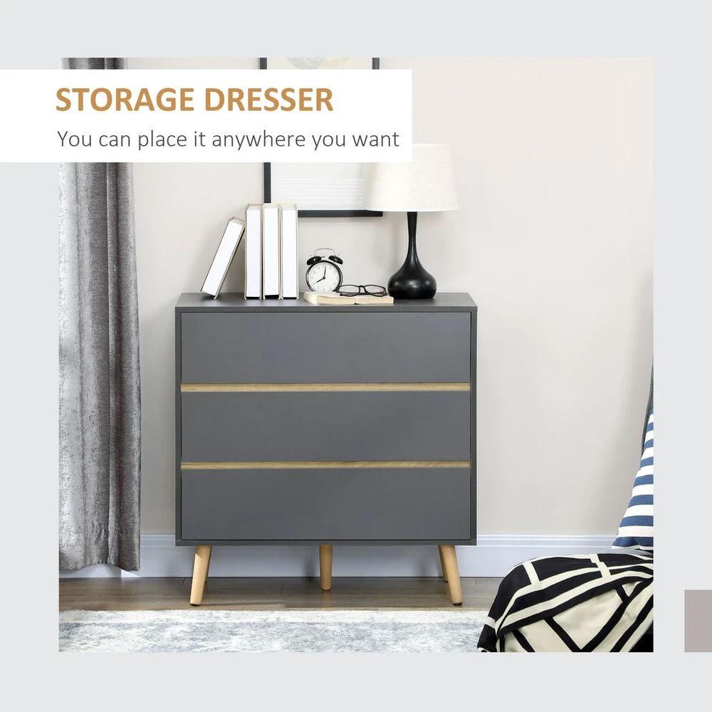 HOMCOM Chest of Drawers, 3 Drawer Storage Cabinet Organiser Bedroom Dark Grey - Uncategorized Chest of Drawers