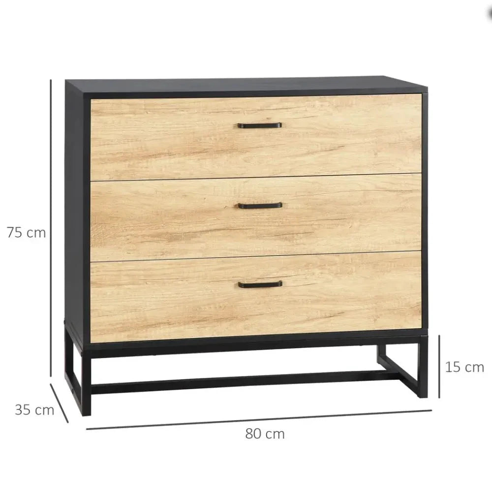 HOMCOM Chest of Drawers 3-Drawer Storage Organiser with Handles Bedroom Living Room - Uncategorized Chest of Drawers