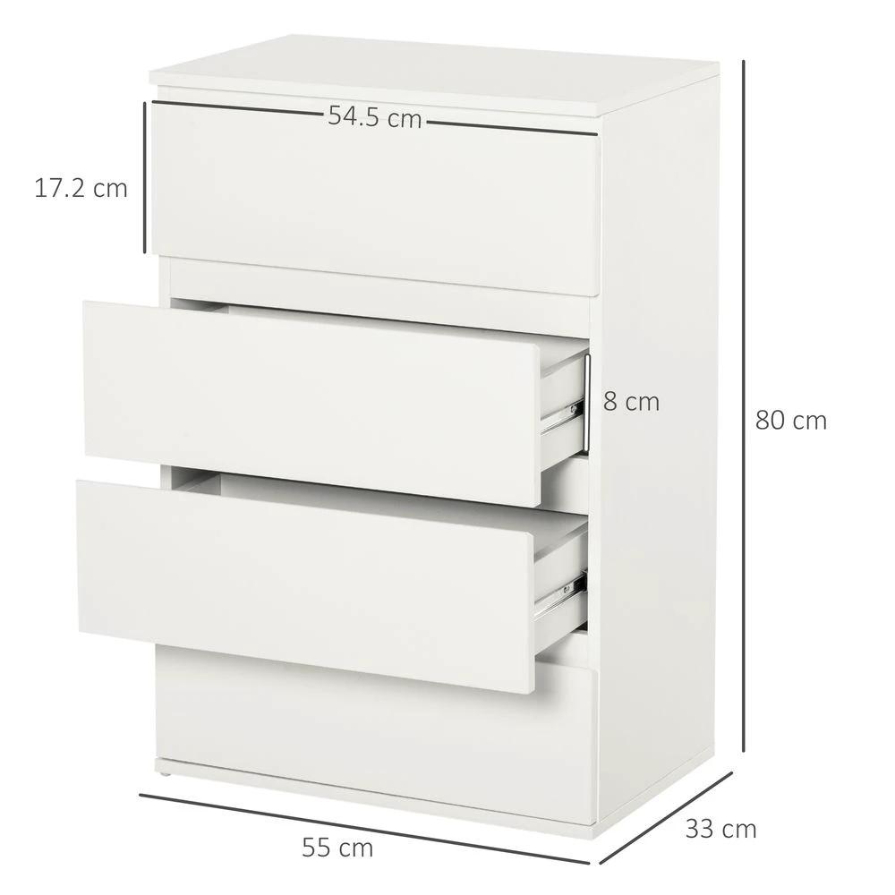 Chest of Drawers, 4 Drawers White by HOMCOM