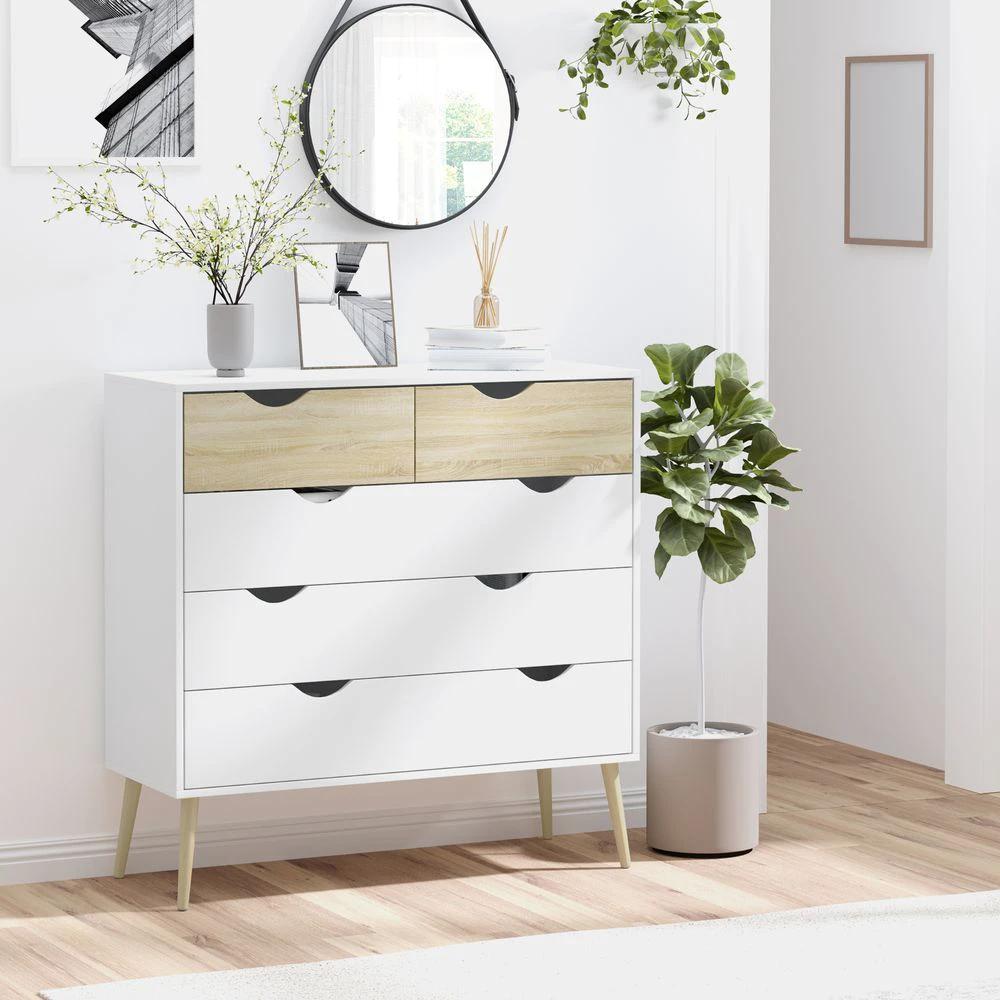 HOMCOM Chest of Drawers 5 Drawer Storage Unit Storage Cabinets - Uncategorized Chest of Drawers