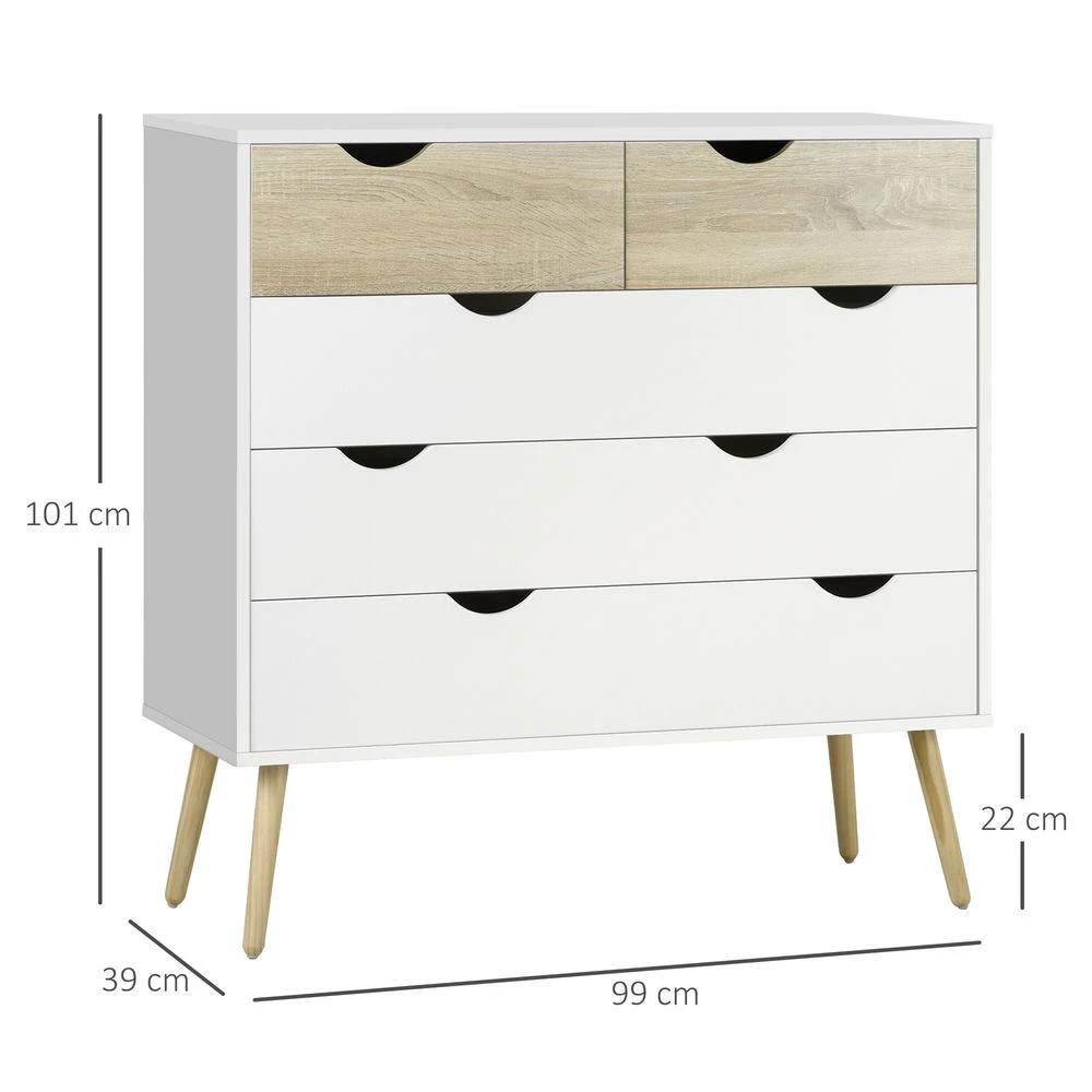HOMCOM Chest of Drawers 5 Drawer Storage Unit Storage Cabinets - Uncategorized Chest of Drawers