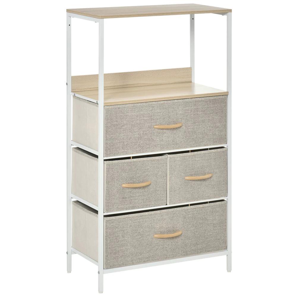HOMCOM Chest of Drawers with 4 Fabric Bins White - Uncategorized Chest of Drawers