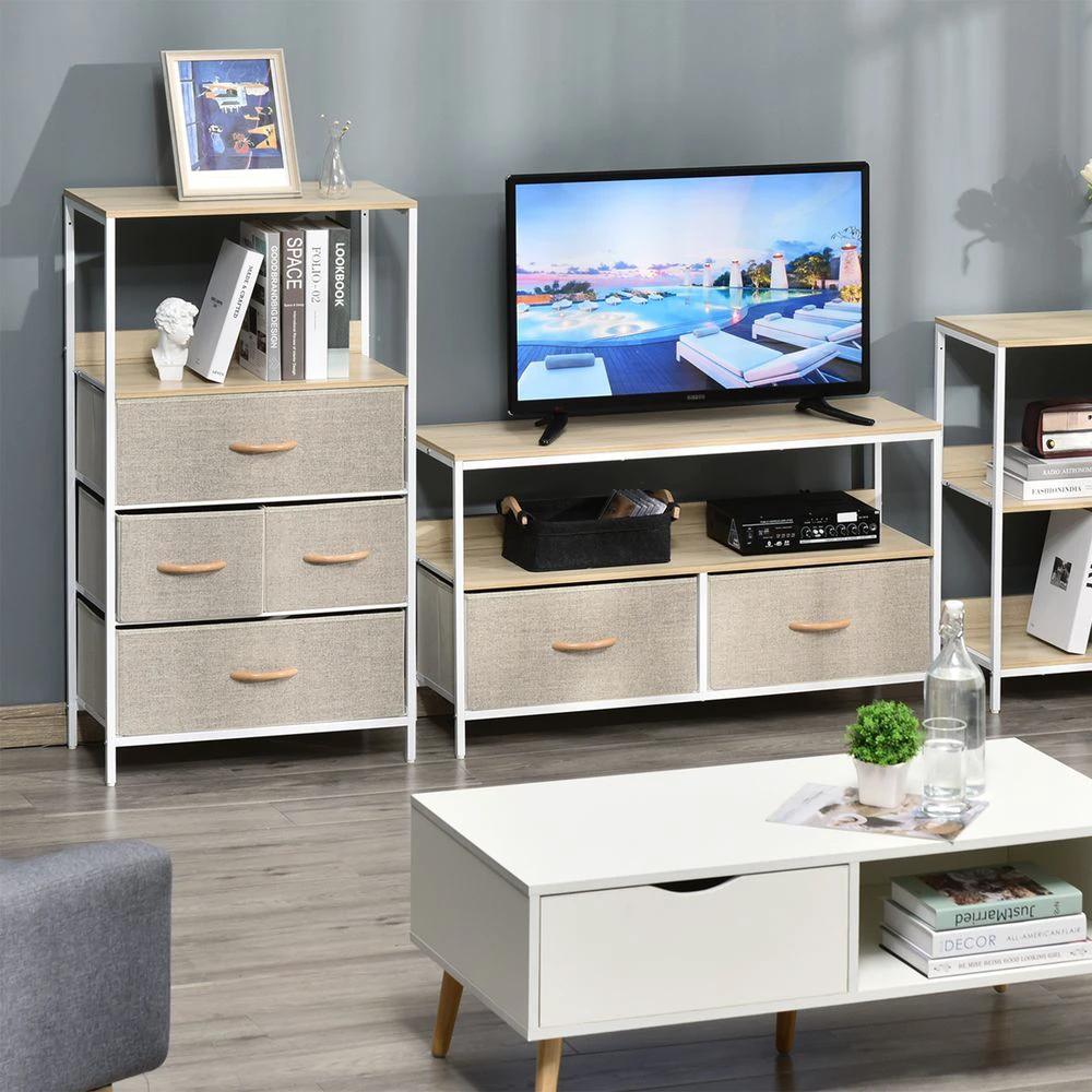 HOMCOM Chest of Drawers with 4 Fabric Bins White - Uncategorized Chest of Drawers