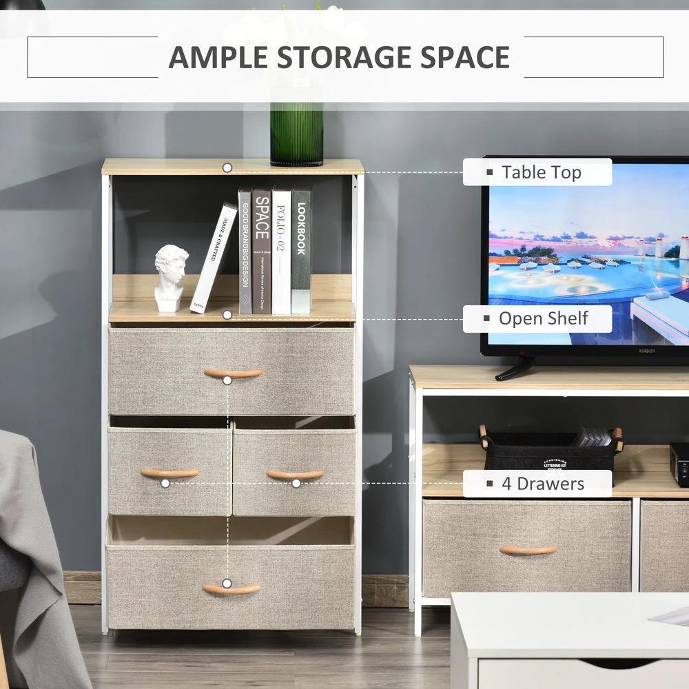 Chest of Drawers with 4 Fabric Bins White by HOMCOM