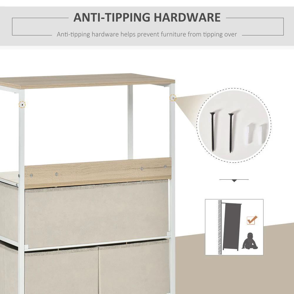 Chest of Drawers with 4 Fabric Bins White by HOMCOM