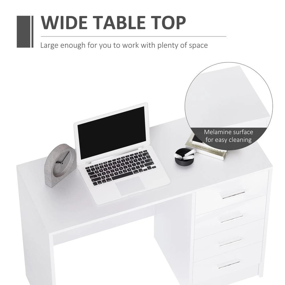 HOMCOM High Gloss 4 Drawers Table Vanity Dressing Drawer Computer PC Study White - Chest of Drawers