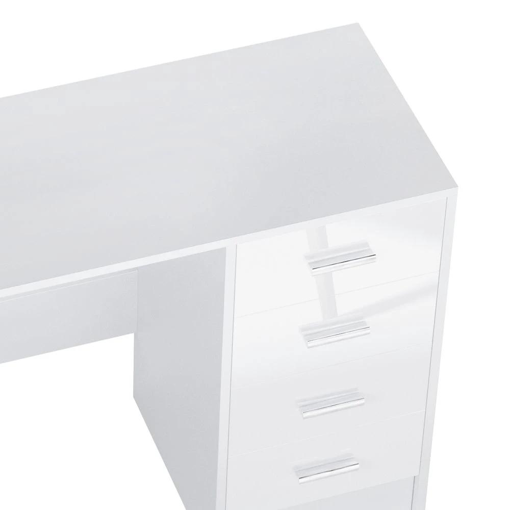 HOMCOM High Gloss 4 Drawers Table Vanity Dressing Drawer Computer PC Study White - Chest of Drawers