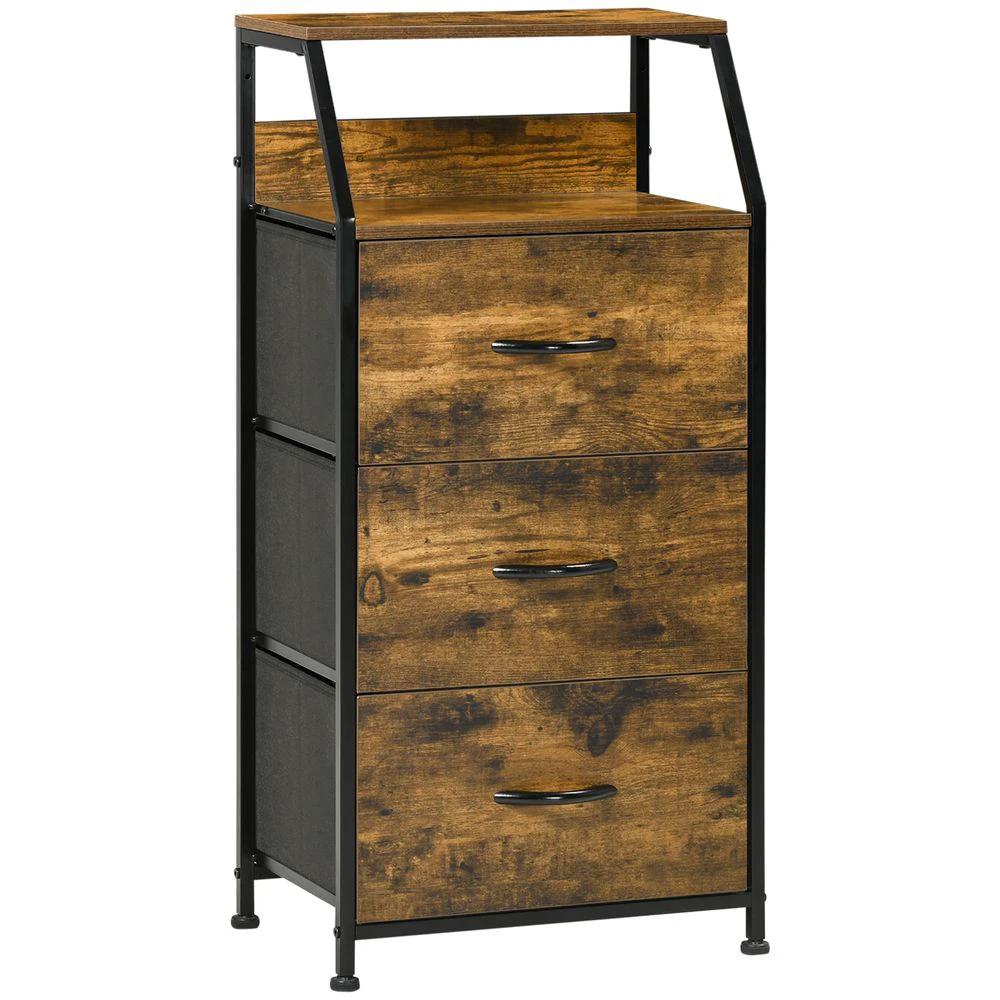 HOMCOM Industrial 3 Drawers Storage Cabinet w/ Display Shelves for Living Room Homcom - Chest of Drawers