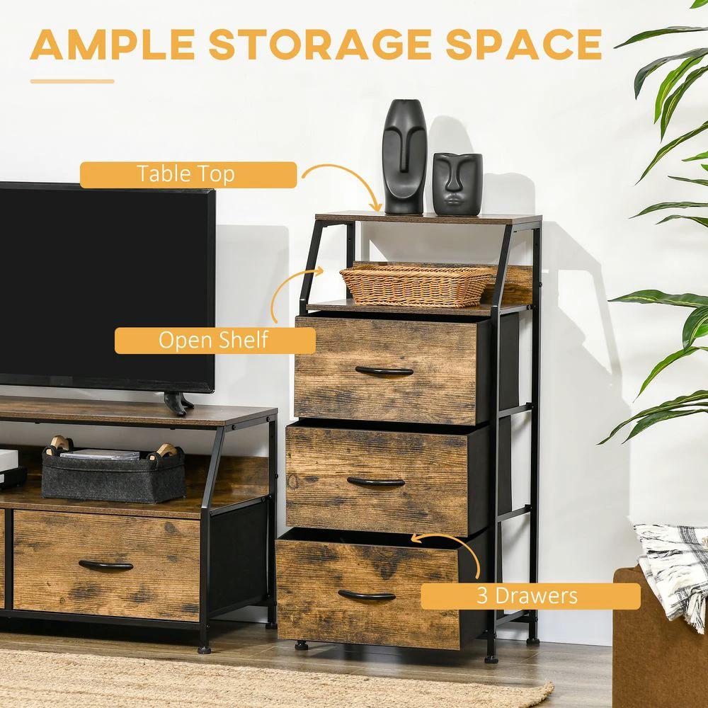 HOMCOM Industrial 3 Drawers Storage Cabinet w/ Display Shelves for Living Room Homcom - Chest of Drawers