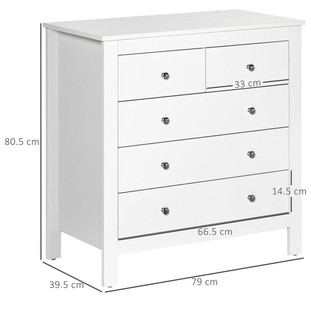 HOMCOM Modern Chest of Drawers, 5 Drawer Storage Cabinet White - Uncategorized Chest of Drawers