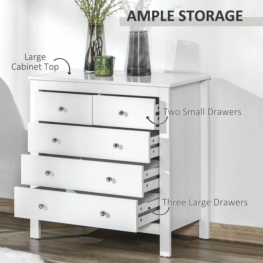 HOMCOM Modern Chest of Drawers, 5 Drawer Storage Cabinet White - Uncategorized Chest of Drawers