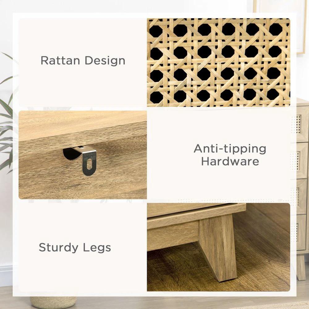 HOMCOM Rattan Chest of Drawers 4-Drawer Dresser Storage Cabinet Bedroom, Wood Effect - Uncategorized Chest of Drawers