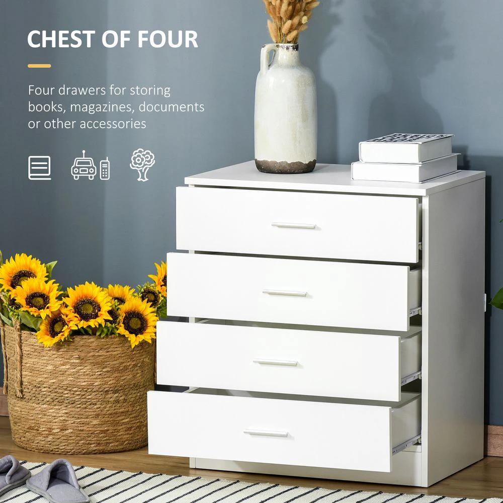 Storage Cabinet Vertical Drawer Chest of 4 w/ Metal Rails Anti-Tip by HOMCOM