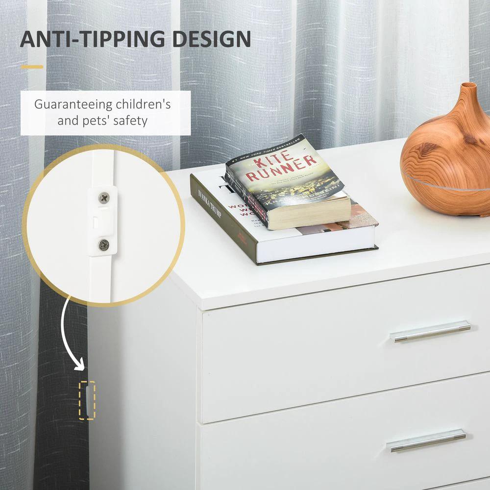 HOMCOM Storage Cabinet Vertical Drawer Chest of 4 w/ Metal Rails Anti-Tip - Chest of Drawers