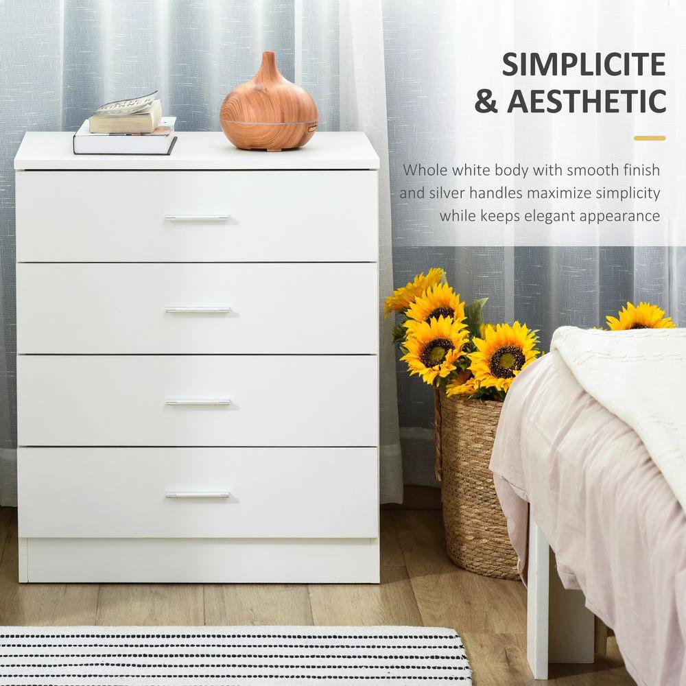 HOMCOM Storage Cabinet Vertical Drawer Chest of 4 w/ Metal Rails Anti-Tip - Chest of Drawers