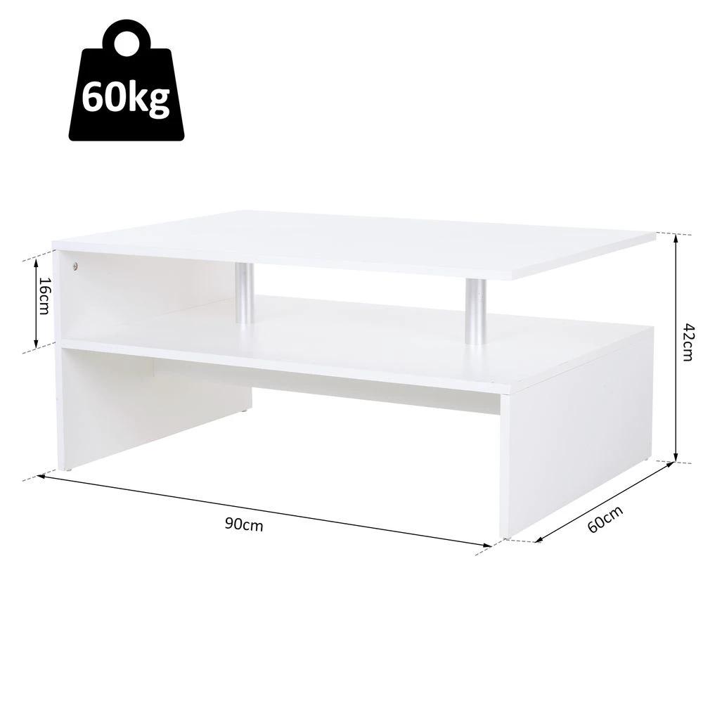 HOMCOM 2-Tier Homcom Coffee Table Side/End Table Modern Rectangular Design White - Coffee Tables Coffee Table
