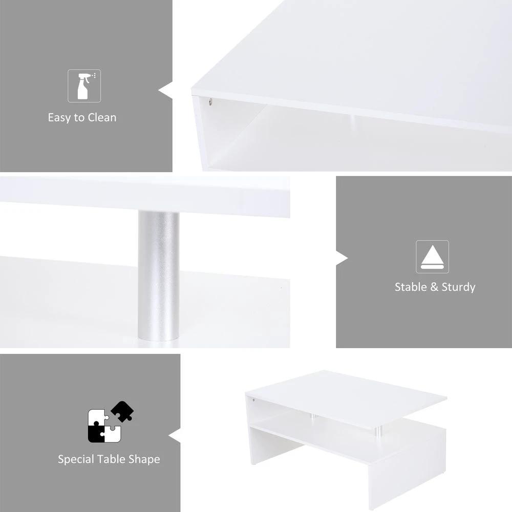 HOMCOM 2-Tier Homcom Coffee Table Side/End Table Modern Rectangular Design White - Coffee Tables Coffee Table
