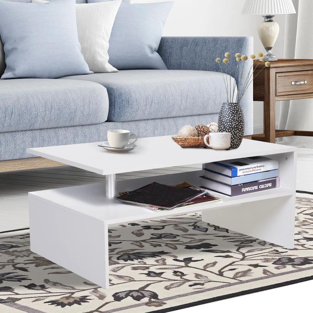 HOMCOM 2-Tier Homcom Coffee Table Side/End Table Modern Rectangular Design White - Coffee Tables Coffee Table