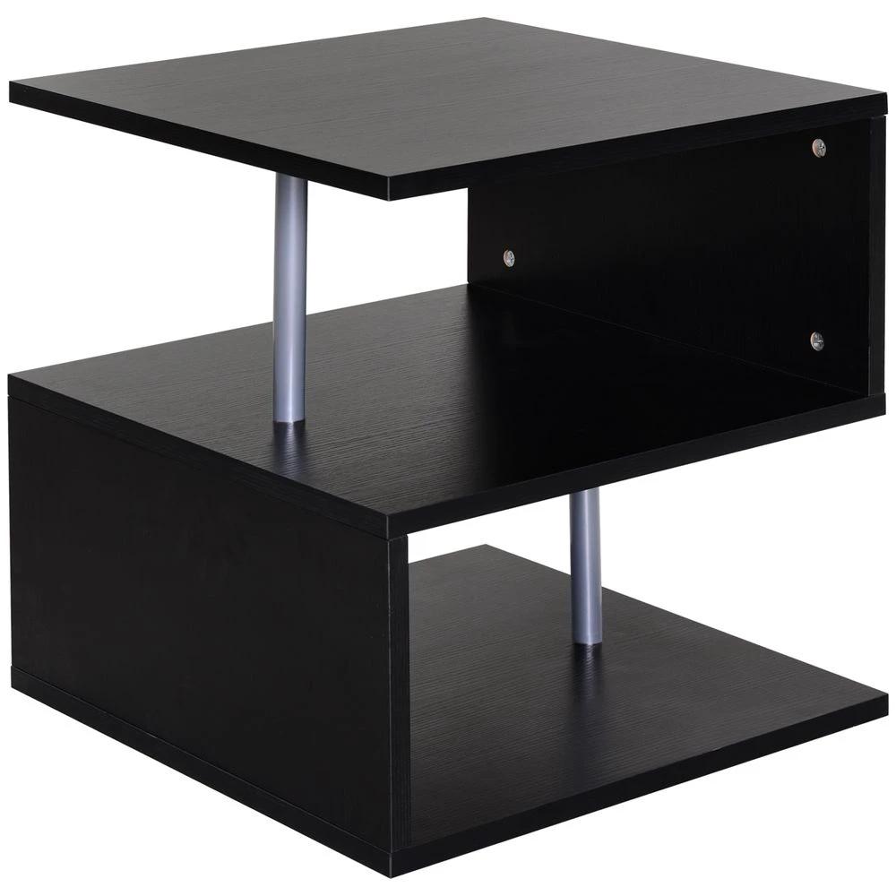 50Lx50Wx50H cm Wooden Side S Shape Cube Coffee Console Table 2-Tier Black by HOMCOM