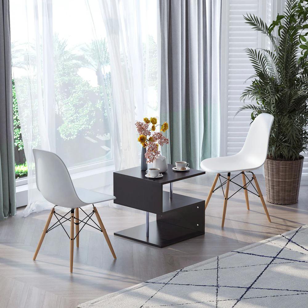 50Lx50Wx50H cm Wooden Side S Shape Cube Coffee Console Table 2-Tier Black by HOMCOM