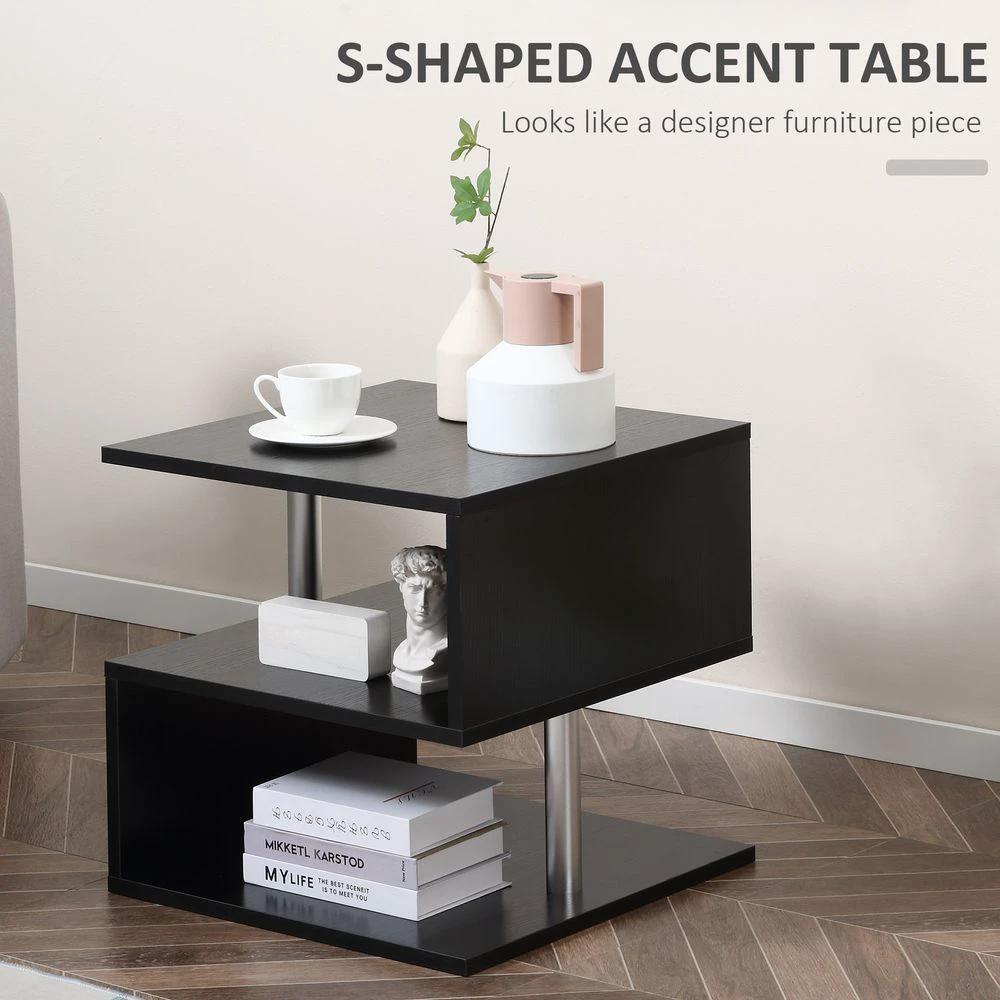 50Lx50Wx50H cm Wooden Side S Shape Cube Coffee Console Table 2-Tier Black by HOMCOM