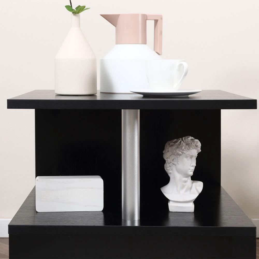 50Lx50Wx50H cm Wooden Side S Shape Cube Coffee Console Table 2-Tier Black by HOMCOM