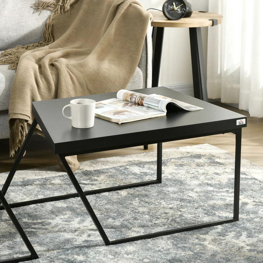 HOMCOM Coffee Table Set of 2, Coffee Tables with Steel Frame for Living Room - Coffee Tables Coffee Table