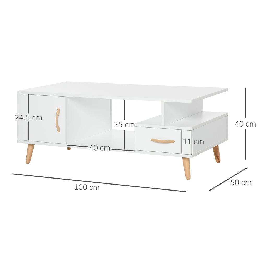 Coffee Table with Storage, Sofa Side Table with Shelf & Drawer White by HOMCOM