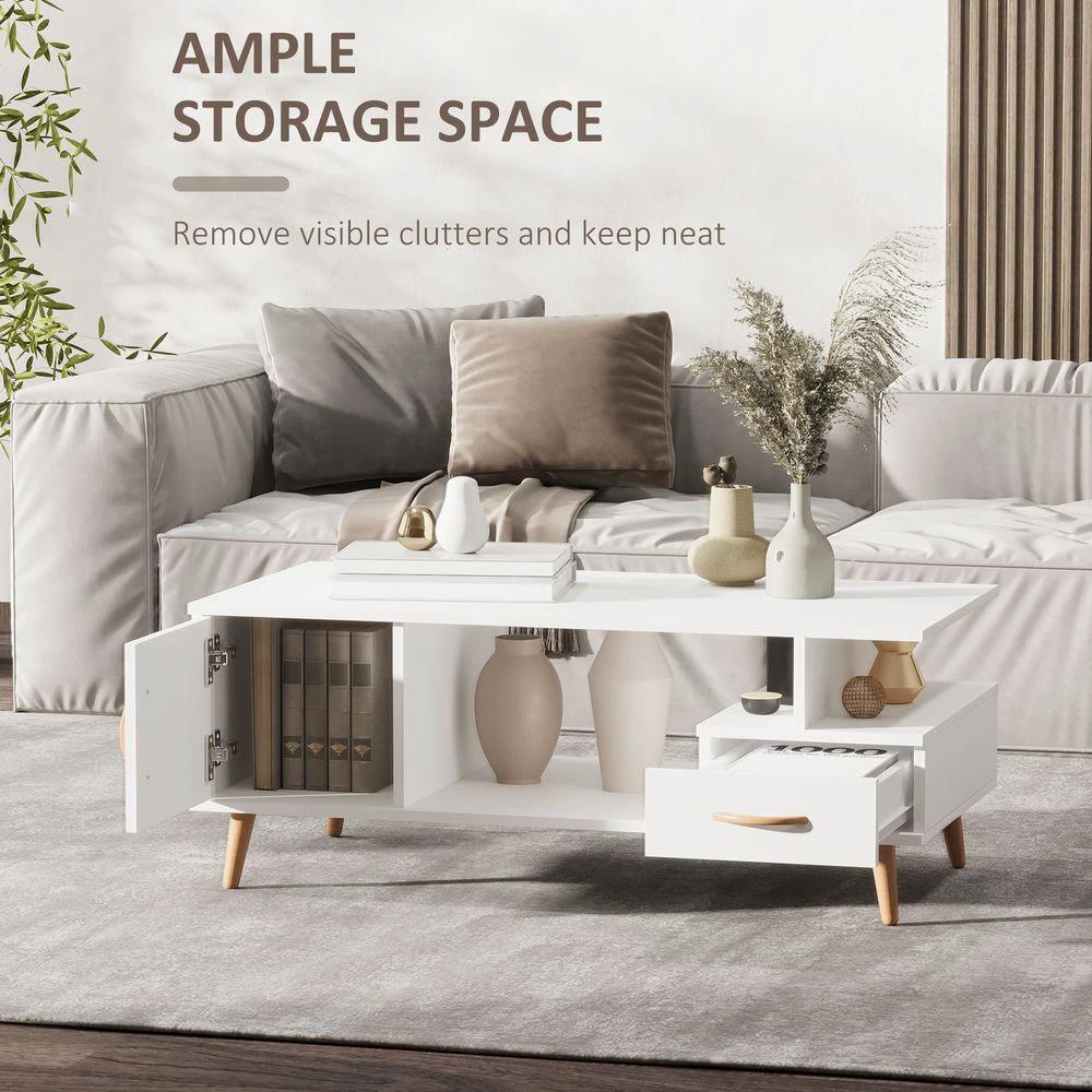 Coffee Table with Storage, Sofa Side Table with Shelf & Drawer White by HOMCOM