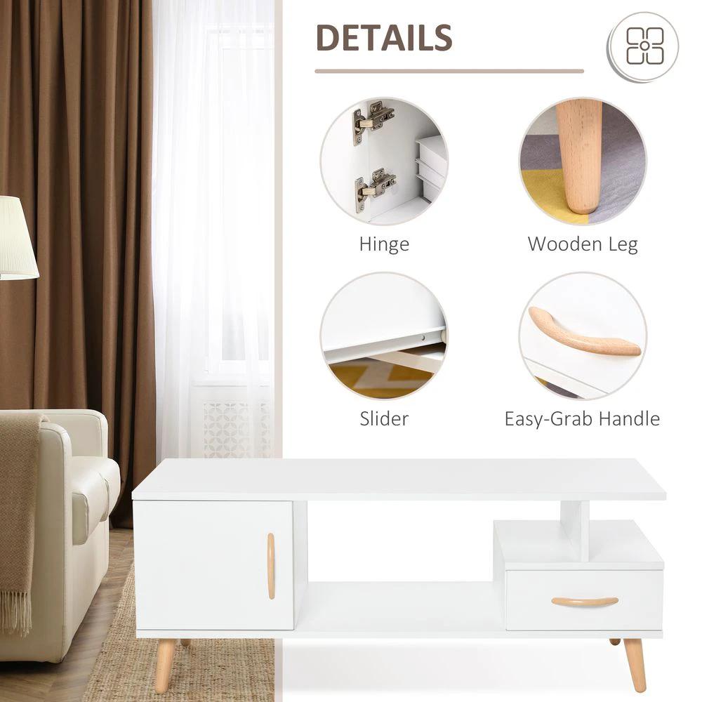 Coffee Table with Storage, Sofa Side Table with Shelf & Drawer White by HOMCOM