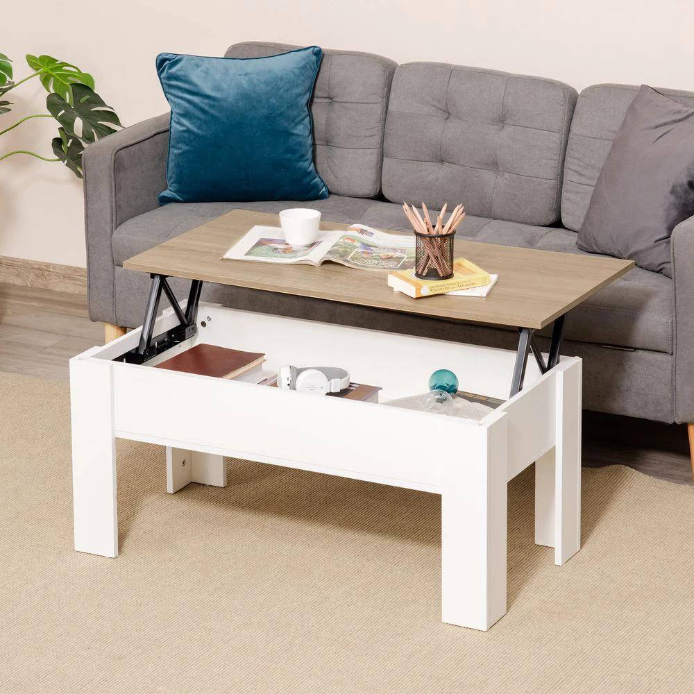 Lift Top Coffee Table w/Storage Compartment, Living Room Center Table by HOMCOM