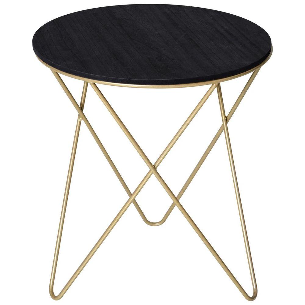 Round Coffee Table Sofa End Side Wood Metal Bedside Table - Black Gold by HOMCOM