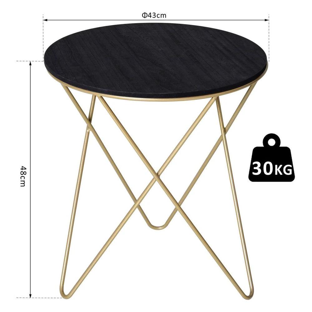 HOMCOM Round Coffee Table Sofa End Side Wood Metal Bedside Table - Black Gold - Coffee Tables Coffee Table