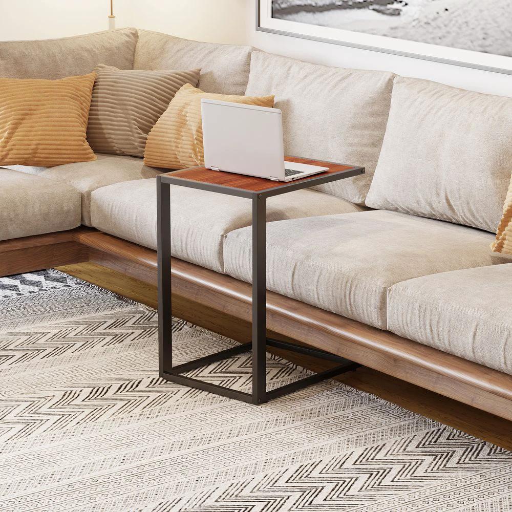 HOMCOM Side Table Sofa Snack Wooden Modern Coffee Table Metal Base-Walnut - Coffee Tables Coffee Table