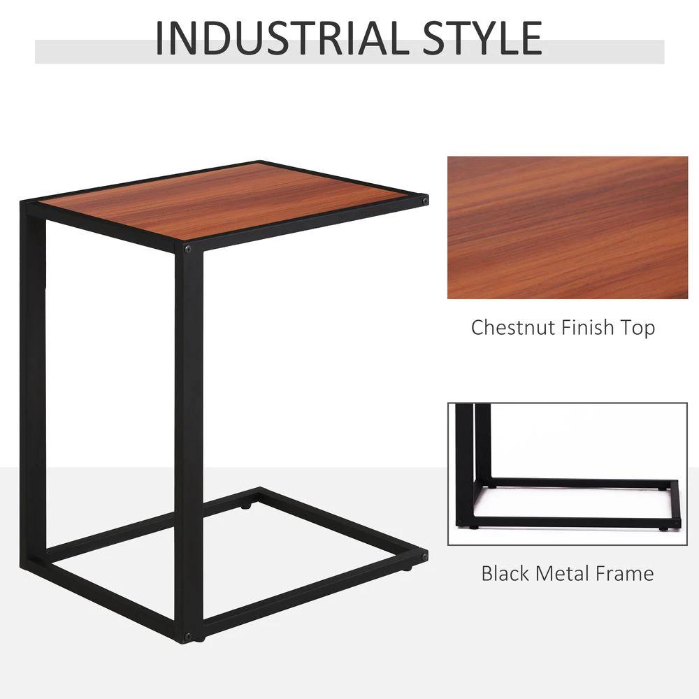 HOMCOM Side Table Sofa Snack Wooden Modern Coffee Table Metal Base-Walnut - Coffee Tables Coffee Table