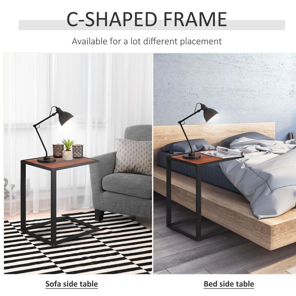 HOMCOM Side Table Sofa Snack Wooden Modern Coffee Table Metal Base-Walnut - Coffee Tables Coffee Table