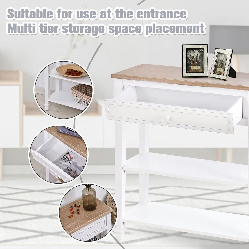 MDF Wide Drawer Console Table White by HOMCOM