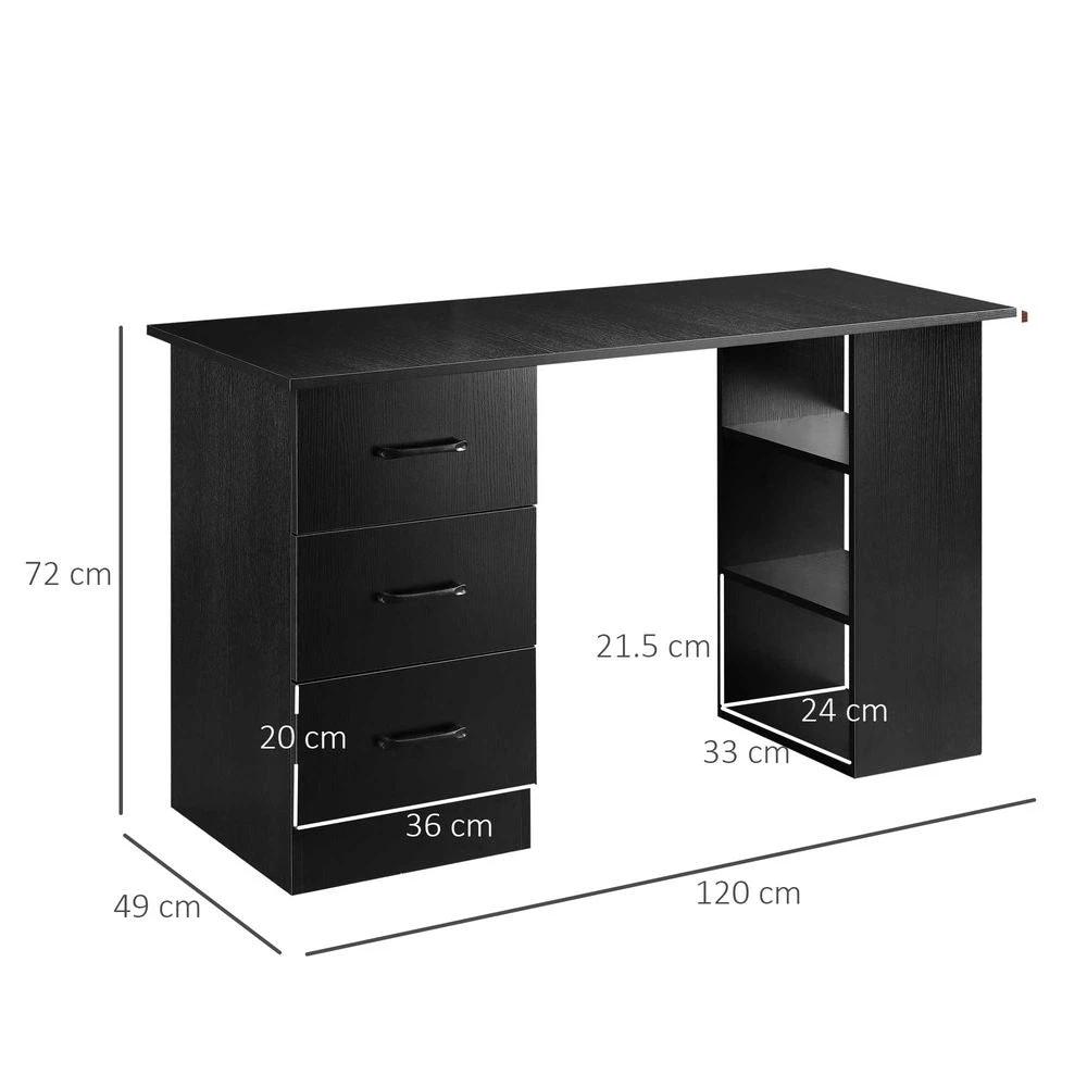 HOMCOM 120cm Computer Desk Writing Shelf & Drawers Black Homcom - Desks Desk
