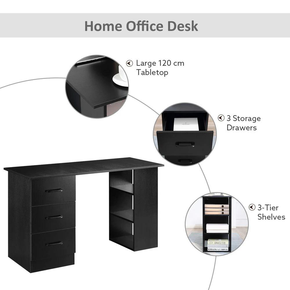 HOMCOM 120cm Computer Desk Writing Shelf & Drawers Black Homcom - Desks Desk