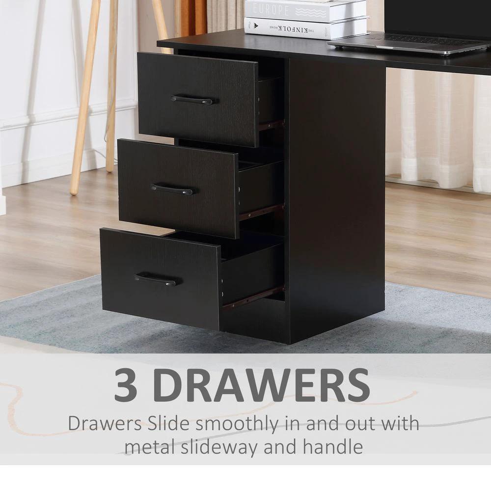 HOMCOM 120cm Computer Desk Writing Shelf & Drawers Black Homcom - Desks Desk