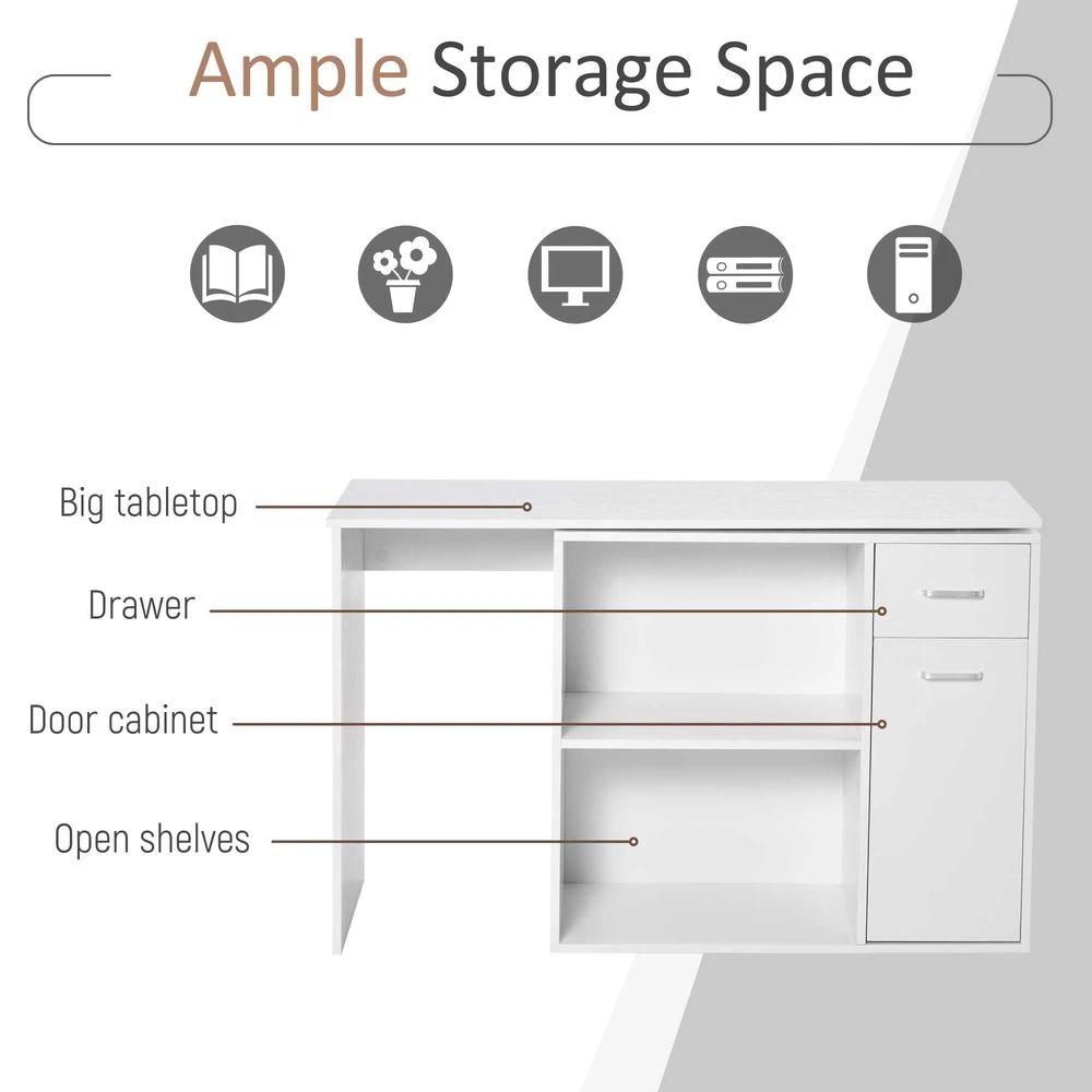 HOMCOM Computer Desk, L-Shaped, 360 Rotating-White - Desks Desk