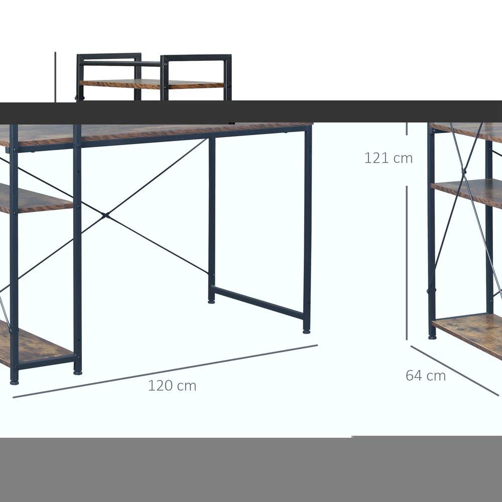HOMCOM Computer Desk PC Table Study Workstation Home Office 4-tier Bookshelf Storage - Desks Desk