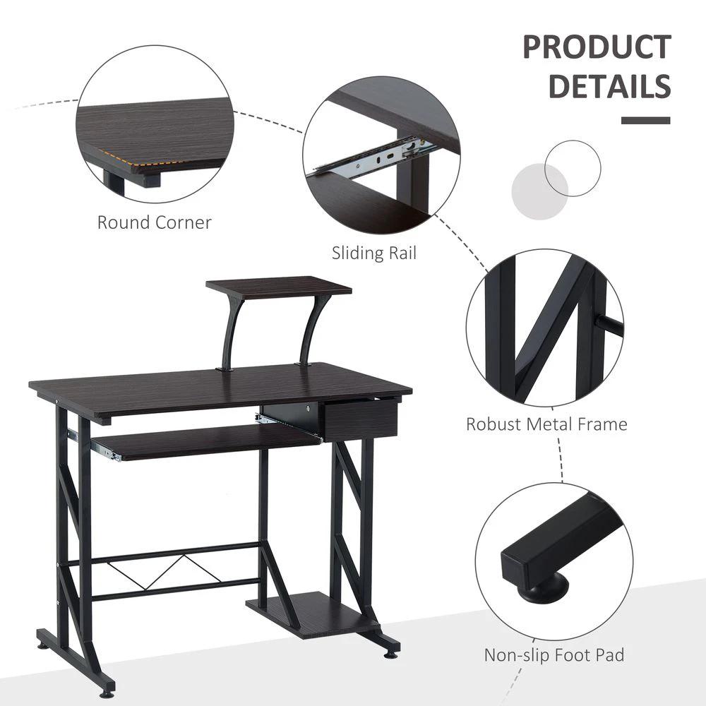 HOMCOM Computer Desk Quality Office Home PC Shelf Tray Wood Station Dark Brown HOMCOM - Desks Desk