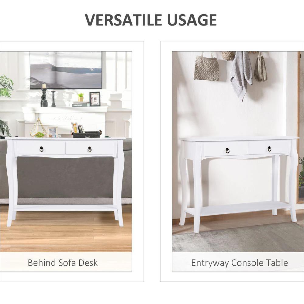 HOMCOM Console Table Storage Display Desk W/ 2 Drawers-Ivory White - Desks Desk