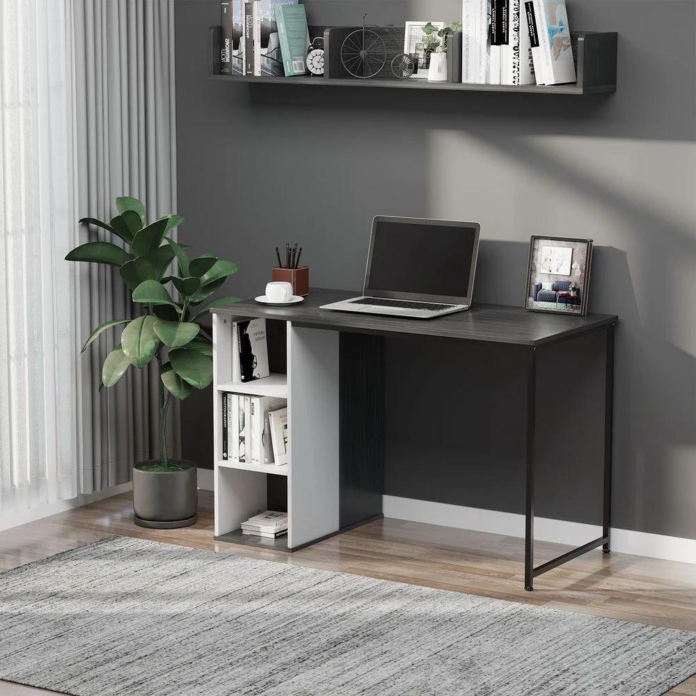 HOMCOM Computer Desk with Storage Shelves Study Home Office Workstation, Grey by HOMCOM
