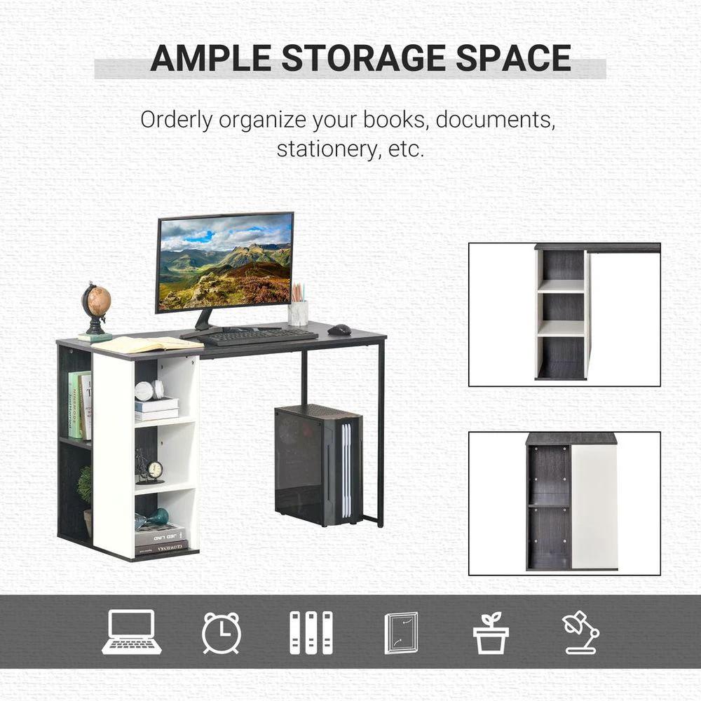 HOMCOM Computer Desk with Storage Shelves Study Home Office Workstation, Grey by HOMCOM